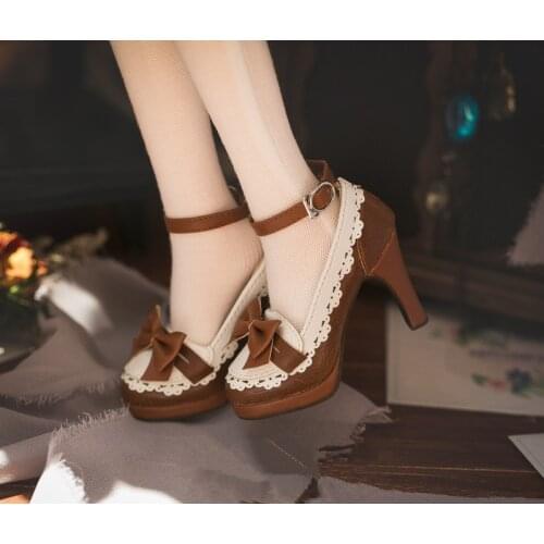 BJD doll shoes suitable for 1/3 SD16 woman size vintage bow maid heels in 3 colors into doll accessories