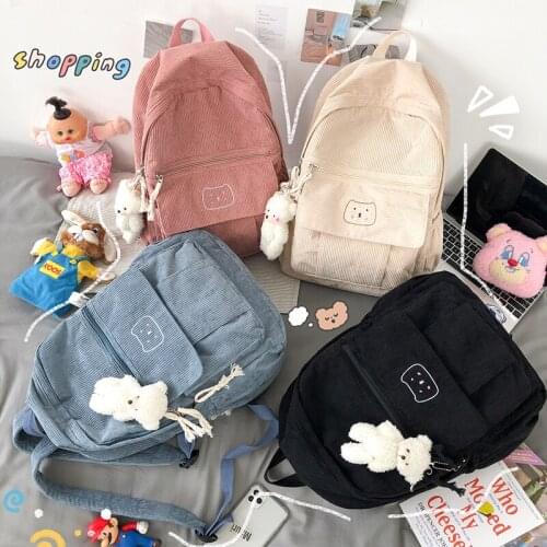 Solid Color Female Student Schoolbag For Teenage Girl Travel Shoulder Bags School Bagpack Cute Corduroy Women Backpack