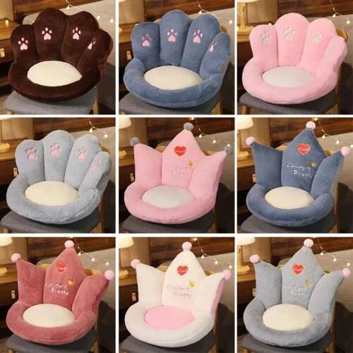 Chair Seat Cushion Crown Shaped Cat Paw Pink Blue Grey Plush Pillow Bunny Fur Soft Stuffed Sofa Back Rest Grownups Kid Girl Gift