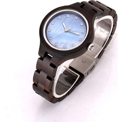 Handmade Custom Full Black Wood Watch For Female Gifts New Year Gifs With Luxury Shell Face Best Christmas Gifts For Wife