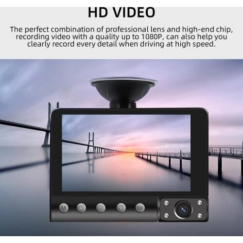 Durable Driving Recorder Night Vision Front and Rear 1080P HD Three Lens Universal 4Inch Car Camera Dash Cam Portable