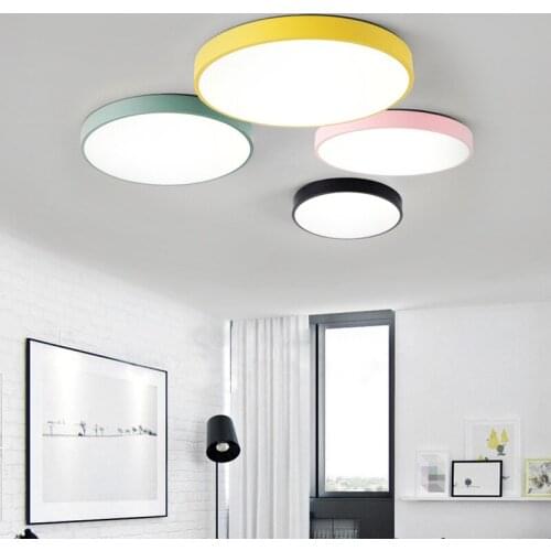 Nordic Simple Round LED Living Room Ceiling Lamp Macarons Color Bedroom Lamp Children Room Study Decoration Lamp Free Shipping