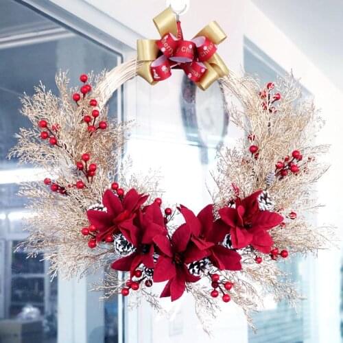 Christmas Wreath Pinecone Wreath Red Fruit Festive Wreaths Holiday Decorations Hanging Pendant for Window Wedding Home Decor