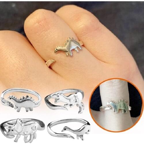 Handmade Dinosaur Rings for Women Cute Ring Delicate Adjustable Ring Silver Color Open Ring Hiphop Party Jewelry Gifts