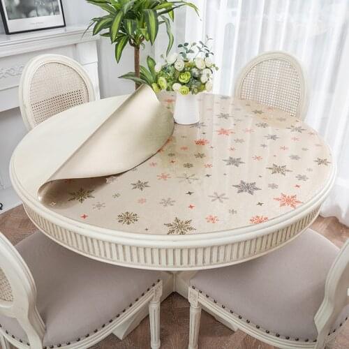 HAZY PVC Round Tablecloth Waterproof Dining Table Cloths Kitchen Pattern Table Cover Protect the Desktop Table Mat Crystal
