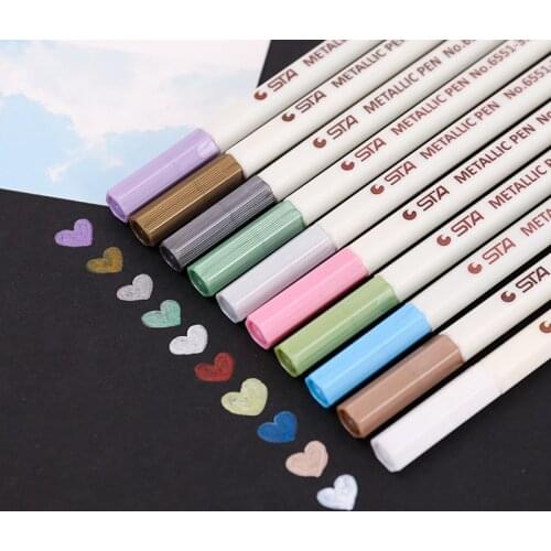 STA 10 Colors Metallic Soft Brush Tip Marker Pens for Christmas Cards Birthday Greeting Gift Card DIY Album Rock Art Painting