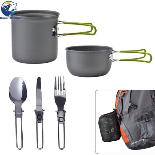 Outdoor camping cooker set march tableware cooker stove kit travel pot hiking picnic camping tools for 1-2 people