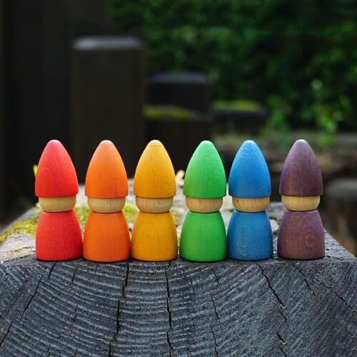 Pack of 6 Rainbow Wooden Peg Dolls 2.75Inch Gnomes Colorful Beech Wood Rainbow Toy Creative Montessori Toys
