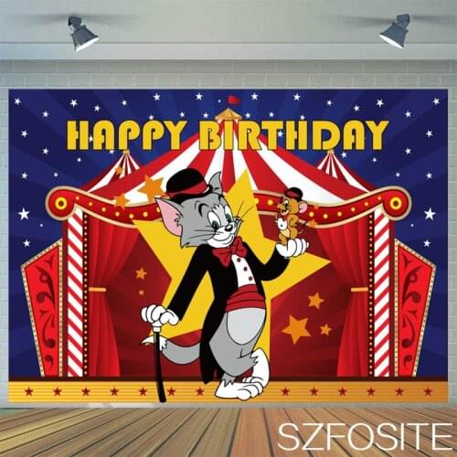 Starry Night Circus Happy Black Dress Cat Birthday Backdrop Child Party Room Decoration Photography Kids Custom Vinyl Background