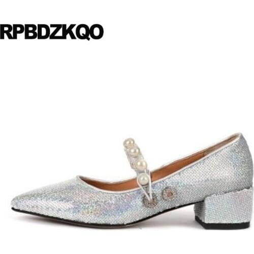 Pearl italian flats shallow brand designer shoes women luxury 2019 silver ladies sequin pointed toe slip on chinese china black