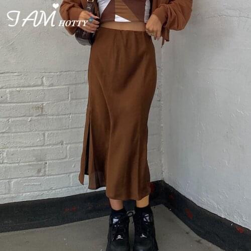 Vintage Split Long Skirt Women Cyber y2k Fashion Straight Satin High Waist Skirts Summer Outfits 2021 Casual Aesthetic Iamhotty