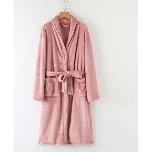 Pajamas female Korean bathrobe flannel pajamas autumn and winter thickened long халат can be worn outside solid color bathrobes
