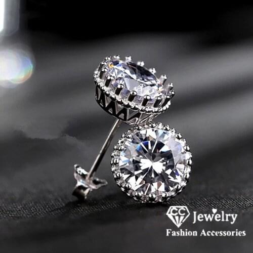 Stud Earrings For Women Solid S925 Silver Cubic Zirconia Brincos Bridal Wedding Engagement Fine Jewelry Drop Shipping E001