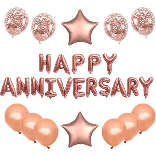 1 Set 16 Inch Letter Happy Aniversary Balloon Aluminum Foil Balloons Confetti Latex Balloons Anniversary Party Decoration