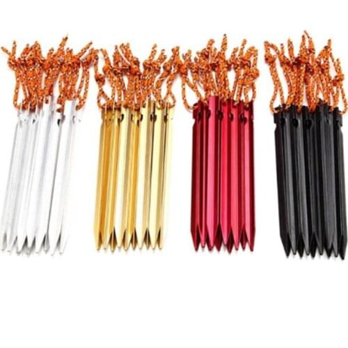 10pcs/lot 18cm Aluminium Alloy Tent Peg Nail 700I Aluminium Alloy Stake with Rope Camping Hot Sale Equipment Traveling Beach