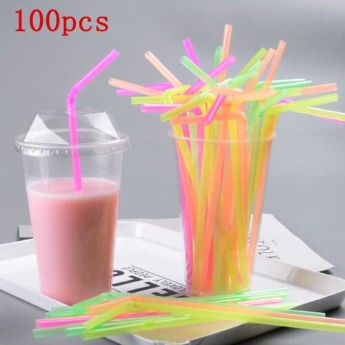 100Pcs Disposable Beverage Straws Drinking Straws Long Flexible Wedding Party Supplies Plastic Drinking Straws Kitchen 21cm