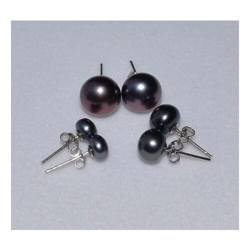 3 pairs/lot Black Color Natural Pearl Earrings Cultured Wedding Bridal Stud Earrings Freshwater Fashion Jewelry