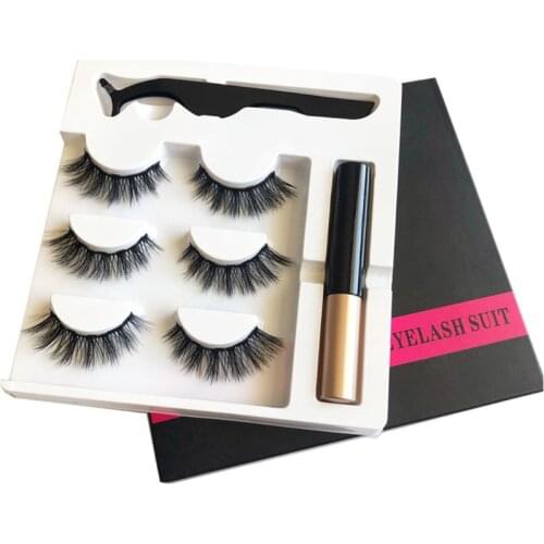3 Pairs Magnetic Eyelashes with Magnetic Eyeliner and Tweezer Set Soft Lashes