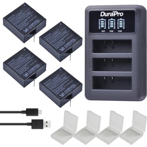4pcs AZ16-1 AZ16 Batteries For Original Xiaomi YI lite 2 4K + LED USB 3slots Charger For Xiao yi 4k Action Camera Battery