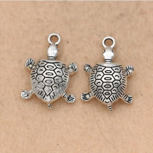 5pcs Antique Silver Plated Tortoise Charm Pendant for Jewelry Making Bracelet Accessories Handmade 22x15mm