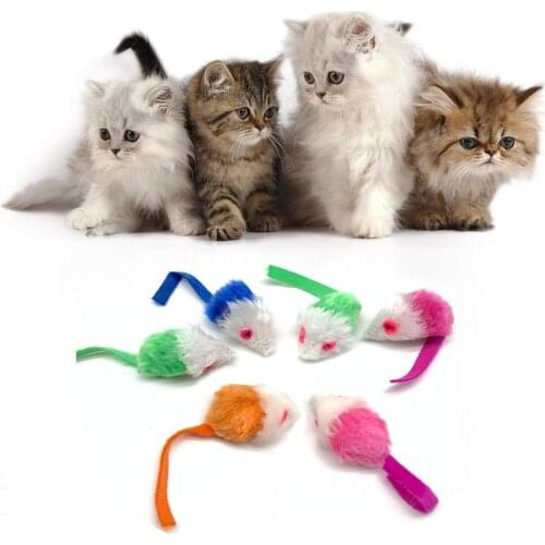 5 Pcs Cat Toys Mice Cat Faux Furry Mouse Toys Interactive Play for Cat Puppy Kitty Kitten 5 Colors Mixed Value Pack