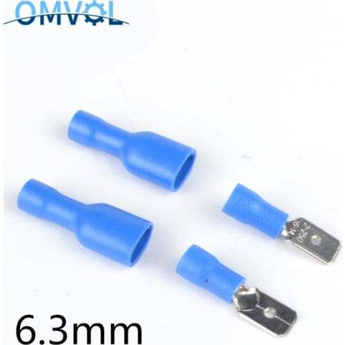 50pcs 6.3mm blue Female with Male Spade Insulated Electrical Crimp Terminal Connectors