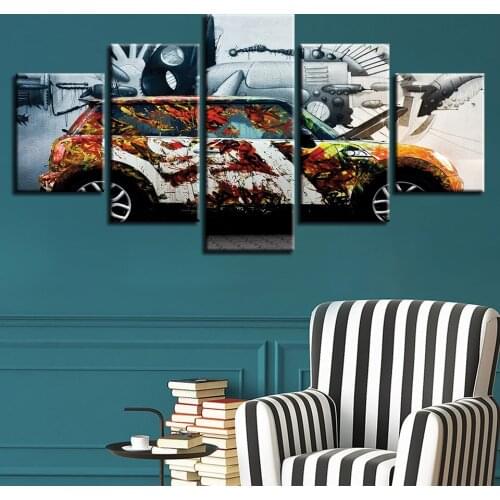 Abstract Mechanical Car Doodle Modern Canvas HD Prints Posters Home Decor Wall Art Pictures 5 Pieces Art Paintings No Frame