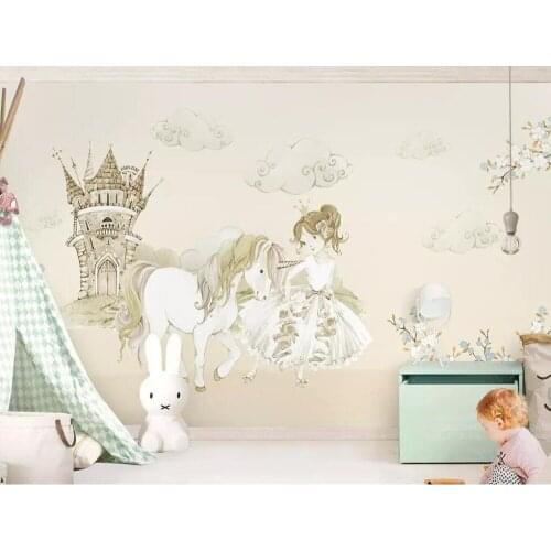 Bacal Custom 3D wallpaper mural little princess and one-horned horse castle fairy tale kids room background wall 3d wallpaper