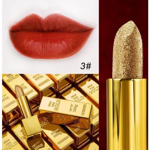 Glitter Lipstick Makeup Velvet Matte Gold Lip Sticks Shimmer Waterproof Lipstains Lip Gloss Sexy Red Lip Tint Cosmetics TSLM2
