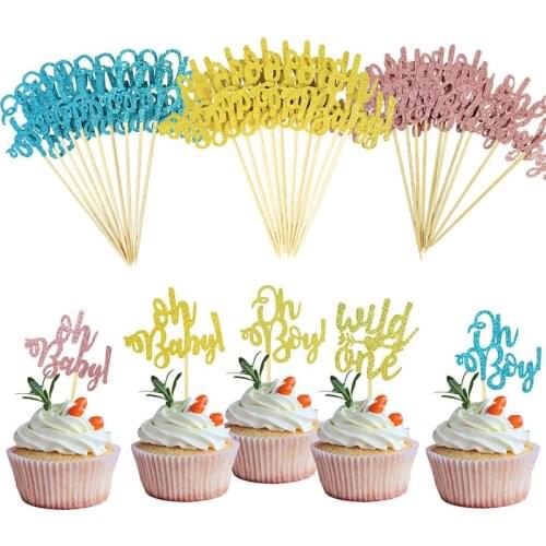 10/20pcs Glitter Paper Cupcake Toppers Oh Baby Boy Cake Toppers 1st Birthday Cake Decorating Wedding Baby Shower Party Supplies