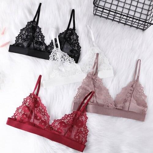 Sexy Bra For Women Deep V Underwear Lace Embroidered Bralette Top Push Up Brassiere Girl Cute White French Soft Bralet Lingerie