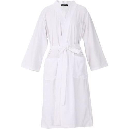 White Couple V-Neck Long Bathrobe Summer New Waffle Casual Robe Gown 3XL Loose Sleepwear Spring Autumn Dry Quickly Home Pijamas