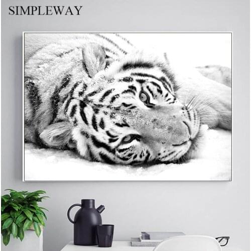 Snow White Tiger Animal Poster and Print Canvas Wall Art Picture Nordic Style Painting Modern Home Living Room Decoration