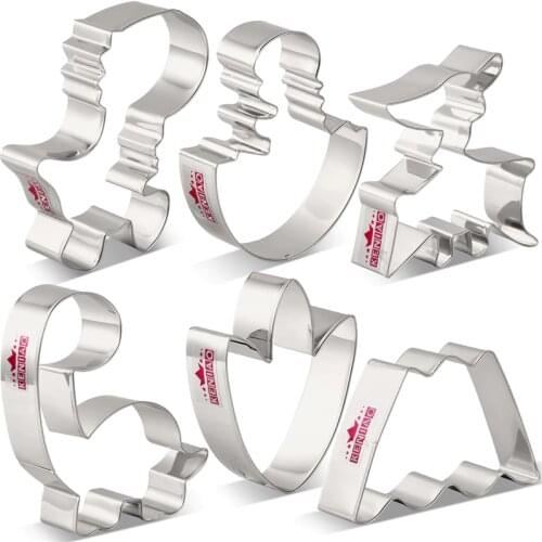 KENIAO Dinosaur Cookie Cutter Set - 6 PC - T-Rex,Brontosaurus,Dinosaur Foot,Pterosaur, Volcano and Dino in Egg - Stainless Steel