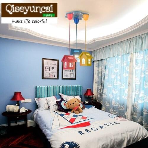 Qiseyuncai Cartoon small house chandelier creativity kindergarten kinds room bedroom warmth boys and girls lamp and lanterns