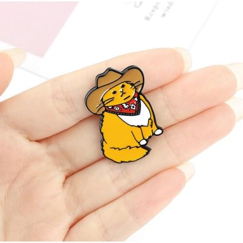 Fashion Cowboy Cat Yellow Enamel Pin Mr. Cat Meowdy Cute Western Cat Clothes Collection Brooches Christmas Gifts