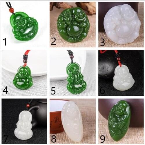 Fashion Natural Hand-carved China Green/White Jade Guan Yin Buddha Pendant