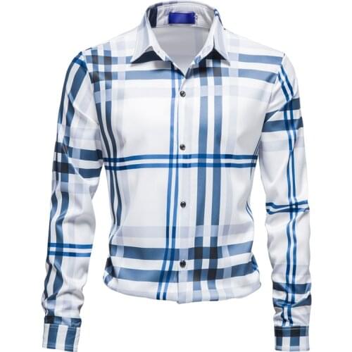 New Mens Trend Striped Long Sleeve Shirt Business Casual Shirt European Size