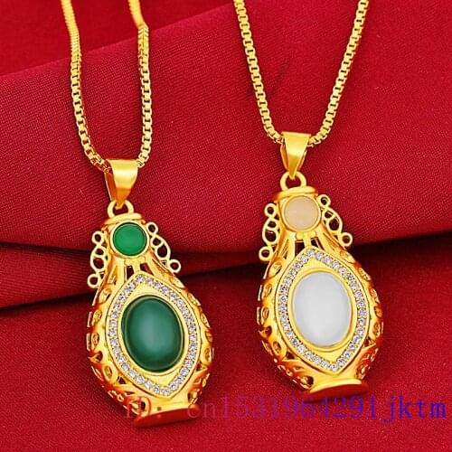 Jade Vase Pendant Zircon Charm Necklace Women Jewelry Gemstone Natural Chinese 925 Silver Fashion Chalcedony Crystal Gifts