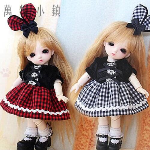NEW Black/Red Sweet Cute Western Style Gird Dress 16cm 20cm Lati-Y/Puki Fee/AE BJD Doll Clothes