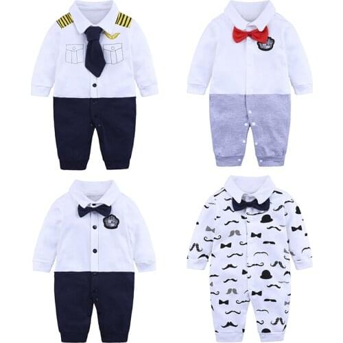 Baby Boy Clothes Bowknot New Born Baby Rompers Cotton Long Sleeve Infant Kids Clothing Gentle Style Jumpsuit For 0-18M