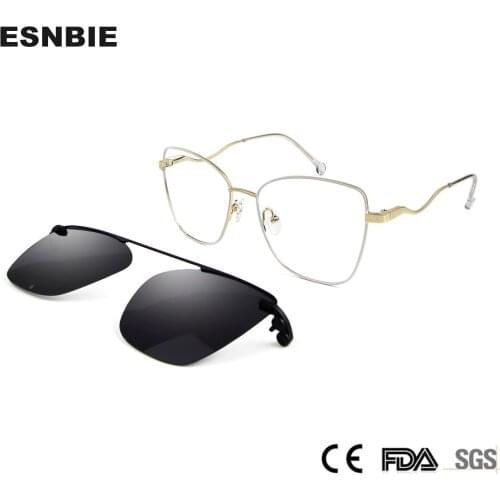 Metal Alloy Luxury Glasses Frames Women Cat Eye Magnet Sunglasses Polarized Uv400 Magnetic Clip On Glasses Prescription Eyeglass