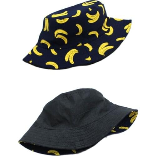 New Adult Unisex Men Lesisure Cotton Bucket Hat Fruit Banana Printed Fisherman hats Reversible Panama Caps Gorros