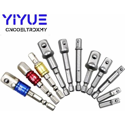 Shank Drill Socket Adapter for Impact Driver with Hex Shank to Square Socket Drill Bits Bar Extension Set 1/4" 3/8" 1/2 Bit Set