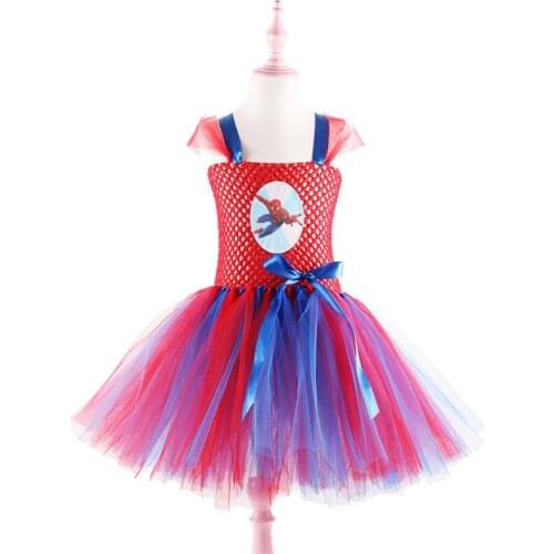INS Superhero Spider Girls tutu Dresses Kids Halloween Costume with Mask Baby Girl Birthday party dress Vestido Cosplay handmade