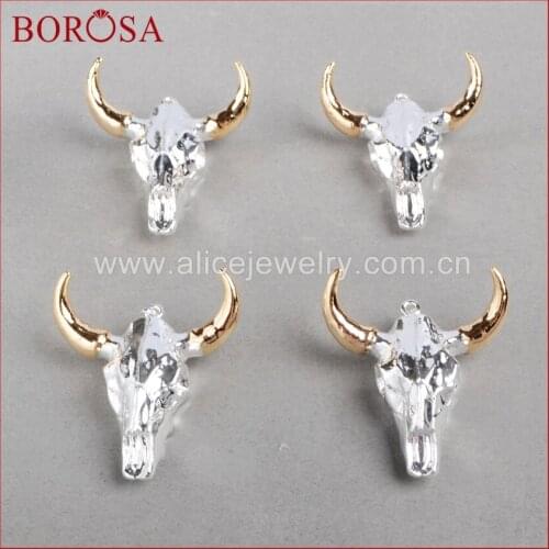 BOROSA Two Tone Longhorn resin horn cattle pendants bull cattle pendants with silver Plated For Women DIY Necklace G0844