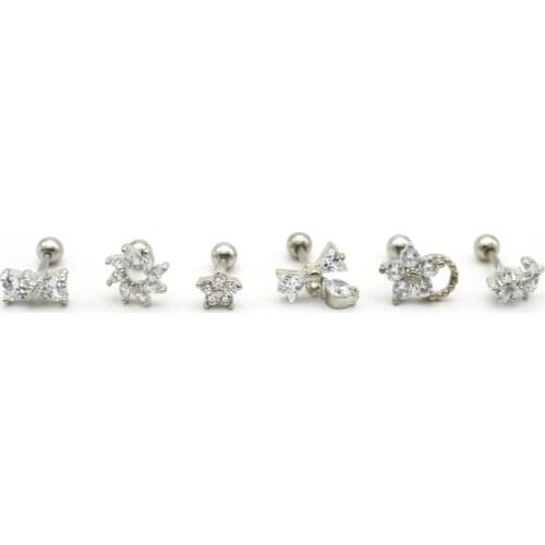 CZ Ear Tragus Zircon Ear Stud Helix Cartilage Bar Stud Clear Flower Crown butterfly Piercing Stud Body Jewellery
