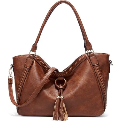 Retro Trend Women Tote Handbag 2020 New Pu Leather High Capacity Shoulder Bags for Ladies Tassels Luxury Female Crossbody Bag