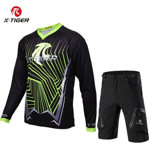 X-Tiger 100% Polyester Long Sleeve Downhill Jersey Set Quick-Dry MTB Bike Cycling Jerseys Autumn Motorcycle Cycling Shorts
