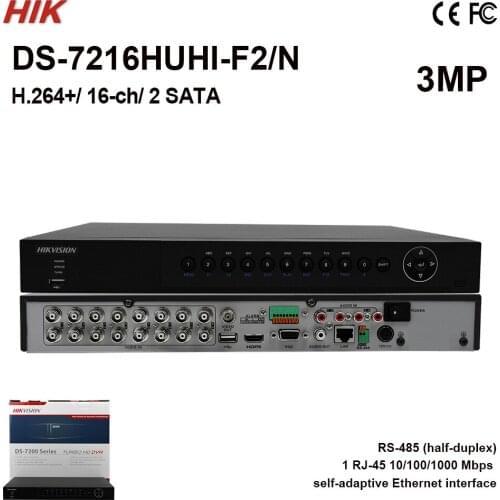 In stock DS-7216HUHI-F2/N Original Hik 16CH HD TVI DVR 16ch Turbo HD DVR 3MP CCTV Recorder H.264+ Support HD-TVI IPC AHD analog
